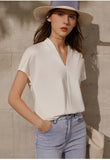 Trizchlor Minimalism 2023 Summer Fashion Women's Blouse Offical Lady Solid Vneck Loose Women's Shirt Causal Women's Tops