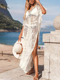 Trizchlor-Beach Crochet Hollow Lace Sun Protection Maxi Dress