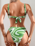 Trizchlor-Beach Vacation Printed Bikini Trousers Three-Piece Set