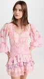 Trizchlor Inspired crochet-trimmed floral print cotton mini dress wrap-like summer dress cute V-neck short sleeve party dress women