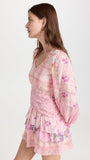Trizchlor Inspired crochet-trimmed floral print cotton mini dress wrap-like summer dress cute V-neck short sleeve party dress women