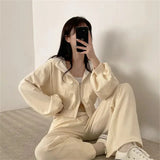 Trizchlor - Women Pants Suits 2024 New Fall Korean Style Long Sleeved Zipper Top High Waist Casual Female Loose Sports 2 Piece Pants Sets