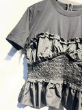 Trizchlor - Ladies Spring Summer New Temperament Ruffle Cotton Taffeta Splicing Round Neck Short-sleeved T-shirt