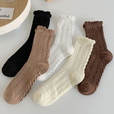 Trizchior 5 Pairs of Knitted Mid Length Stockings for Women's Autumn Winter Cute Fashionable Lolita Versatile Lace Ruffled Short Socks