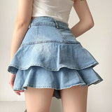 DEEPTOWN Vintage Denim Skirt Shorts Women Summer Korean Fashion High Waist A-line Slim Cute Sexy Mini Jean Ruffle Skirt Female