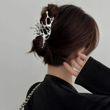 Trizchior Y2k Geometric Claw Clips Women Large Metal Silver Color Korean Fashion Shark Hair Clips Grab Clamps Girls Hair Accessories