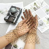 Trizchior 1pc Sexy Transparentes Dot Print Black White Mesh Tulle Glove Spring Summer Thin Short Glove Club Prom Party Dancing Dress Glove
