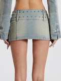Trizchlor Women Sexy Mini Denim Skirts Fashion Asymmetric Y2K Belt Design Ladie Short Skirt and Smock Suit Street Wear Trendy Clothing
