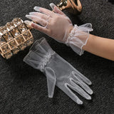 Trizchior Women Short Tulle Gloves Sexy Lace Mittens Tulle Full Finger Gloves Lady Driving Glove Transparent Mittens Wedding Bridal Gloves