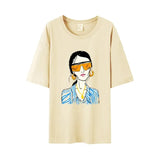 2024 Southeast Asia Bag Collar Loose Short-sleeved T-shirt Female Summer New Versatile Printing Round Neck Blouse Cotton T-shirt