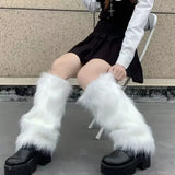 Trizchior Furry Leg Warmers Y2K Goth White Faux Fur Leg Warmers Boot Covers Lady Cute Jk Knee-length Hipster Warm Sock Fashion Socks