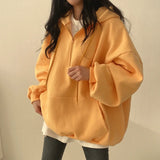 Trizchlor - Women Hoodie Harajuku Loose Oversized Solid Color Top Half Zip Up Sweatshirt Female Casual Long Sleeve Pocket Hooded Coats 2024
