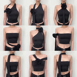 Summer Black Sexy Tank Tops For Women New Solid Appliques Sleeveless Backless Streetwear Crop Top Fashion Casual Camisole Female