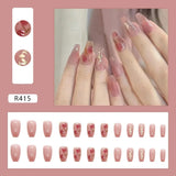 24Pcs/Set Long T Glitter Wearing Reusable False Nails Nail Art Full Cover Artificial Fake Nails Ballerina False Nail