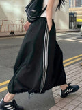 Trizchlor American Vintage Skirt Women Y2K Side Striped Loose Oversized Skirt Korean Drawstring High Waisted Casual Aesthetics Skirts