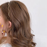 Trizchior 2024 New Fashion Women Gold Metal Wave Bending Hairbands Geometric Thin Headbands Elegant Headdress For Daily Party