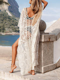 Trizchlor-Beach Crochet Hollow Lace Sun Protection Maxi Dress