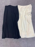 Trizchlor - 2024 Summer New Moonlight Slub Pattern Triacetate Solid Color All-match A-line Women Mermaid Skirt Half Skirt