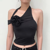 Summer Black Sexy Tank Tops For Women New Solid Appliques Sleeveless Backless Streetwear Crop Top Fashion Casual Camisole Female