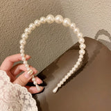 Trizchior Fashion White Faux Pearl Hair Hoop Elegant Full Pearl Bridal Headbands Wedding Hair Accessories For Women Girls New Headwear