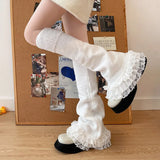 Trizchlor - Women Lace Ruffle Knit Leg Warmers Y2K Aesthetic Punk Gothic Lolita Kawaii Boot Cuffs Stockings for Autumn Winter