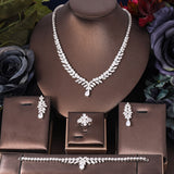 JaneKelly Stunning Big Carat Round CZ Crystal Necklace and Earrings Luxury Bridal Party Jewelry Set For Wedding Evening S061