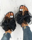 Trizchlor Summer Cute Bowtie Decorate Non-Slip Sandals Slipper Flats Mules Casual Fashion Female Beach Flip Flops Mesh Beach Slides