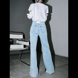 Trizchlor Blue Contrast Color Split Joint Long Wide Leg Jeans New High Waist Loose Women Trousers Fashion Spring Autumn 2022 1T276