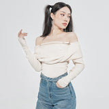 Christmas Gift VGH Solid Sexy Sweater For Women Slash Neck Long Sleeve Cut Out Slim Knitting Pullover Female Korean Fashion Clothing 2021 Style