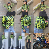 Trizchlor Women Long Sleeve Leopard Skin Prinetd Bodysuit Sexy Neon Green Streetwear Jumpsuit Skinny Leopard Tops Fashion Rompers