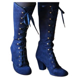 TRIZCHLOR 2023 Black Boots Women Shoes  Knee High Women Casual Vintage Retro Mid-Calf Boots Lace Up Thick Heels Shoes