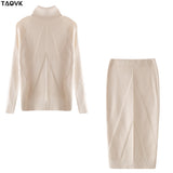 Christmas Gift Autumn Women's Costume Knitted  Tracksuit  Sweater + Slim Skirt Two-Piece Set