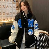 TRIZCHLOR Women Letter Print Baseball Uniform 2021 Single Breasted Patchwork Oversize Jacket Korean Style Harajuku Unisex Bomber Coat