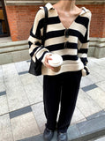 Trizchlor New 2023 Autumn Winter Women Sweater Polo Collar Pullovers Knitted Striped Korean Elegant Wild Ladies Jumpers