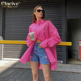 TRIZCHLOR Autumn Loose Pink Office Women Shirt 2021 Elegant Long Sleeve Fashion Blouses Cotton Streetwear Solid Shirts Top Female
