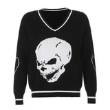Trizchlor Autumn Winter Skull Print Loose Sweater Women 2023 New Oversized Y2K Sweaters Pullovers Harajuku Casual Knitwear Jumpers