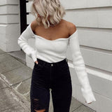 Trizchlor  Elegant Square Collar Ribbed Knitted Sweaters and Pullovers Women Streetwear Casual Long Sleeve Stretch Basic Jumper