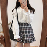 Long Flare Sleeve Blouses Women Peter Pan Collar Preppy Style Students Sweet Teens Leisure Sun-proof Chic Retro Simple All-match