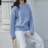 Trizchlor 2022 Cashmere Loose Thicken Warm Pullover Sweater For Women Autumn Winter O-Neck Full Sleeve Solid Knitted Jumper Femme