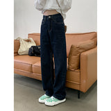 Trizchlor Vintage High Waist Women Blue Jeans Korean Fashion Streetwear Wide Leg Jean Female Denim Trouser Straight Baggy Mom Denim Pants