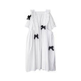 Trizchlor white lace short-sleeved dress original bow Japanese wild mid-length summer 202929