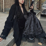 Trizchlor Halloween Fashion Patchwork Lace Solid Flare Pants Women Gothic Dark High Waist Loose Trousers 2023 New Street Suede Pants
