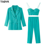 TAOVK Women Suits Female Pant Suits Office Lady Formal Business Set Uniform Work Wear Blazers Camis Tops and Pant 3 Pieces Set