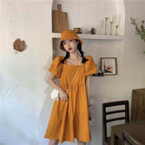 Christmas Gift Dress Women 6 Colors Hot Selling Vintage Lovely Puff Sleeve Summer Chic High Waist Preppy Girls Dresses Trendy Solid Ins Vestido
