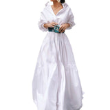 Trizchlor Elegant Party Long Maxi Dress 2023 Women Offce Lady Sundress Lapel Neck Long Sleeve Shirt Dress Casual  Vestido Robe Femme