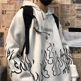 Trizchlor Streetwear Ladies Flame Print Pullover Hoodie Oversized Harajuku Style Hoodie Plus Size Winter Sweatshirt Korean Streetwear Top