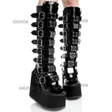 Trizchlor Brand Design Big Size 43 Black Gothic Style Cool Punk Motorcycles Boots Female Platform Wedges High Heels Calf Boots Women Shoes-1118