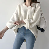 Trizchlor Christmas Gift Cashmere Oversize Sweater Women Solid Korean Top V Neck Loose Casual Pullovers Female Knitted Winter Sweater Women 2023
