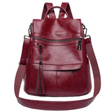 Trizchlor Women Backpack PU Leather Fashion Casual Tassel Bags High Quality Female Shoulder Bag Large Capacity School Backpacks for Girls
