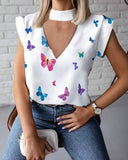 Trizchlor 2022 Summer Women Blouses Befree Sexy Short Sleeve Ruffles Loose Elegant Vintage Casual Butterfly Pluse Sizes Tops Hole Shirts